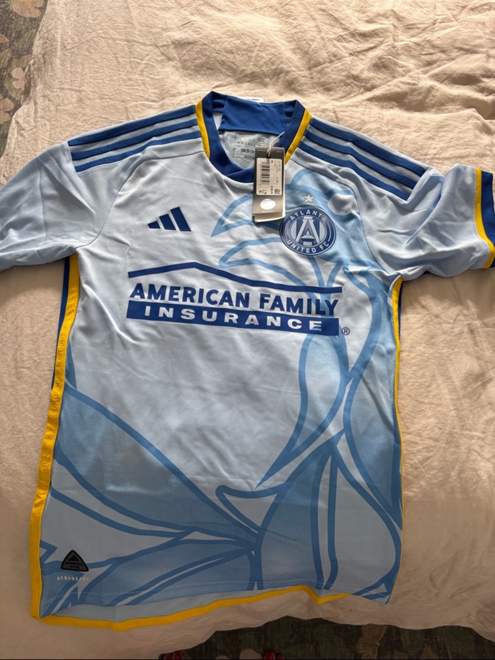 Adidas Light Blue Atlanta United Soccer Jersey with Yellow Trim XS